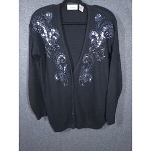 Vintage 80s 90s Worthington Whimsigoth Black Sequin Cardigan Sweater Silk Angora